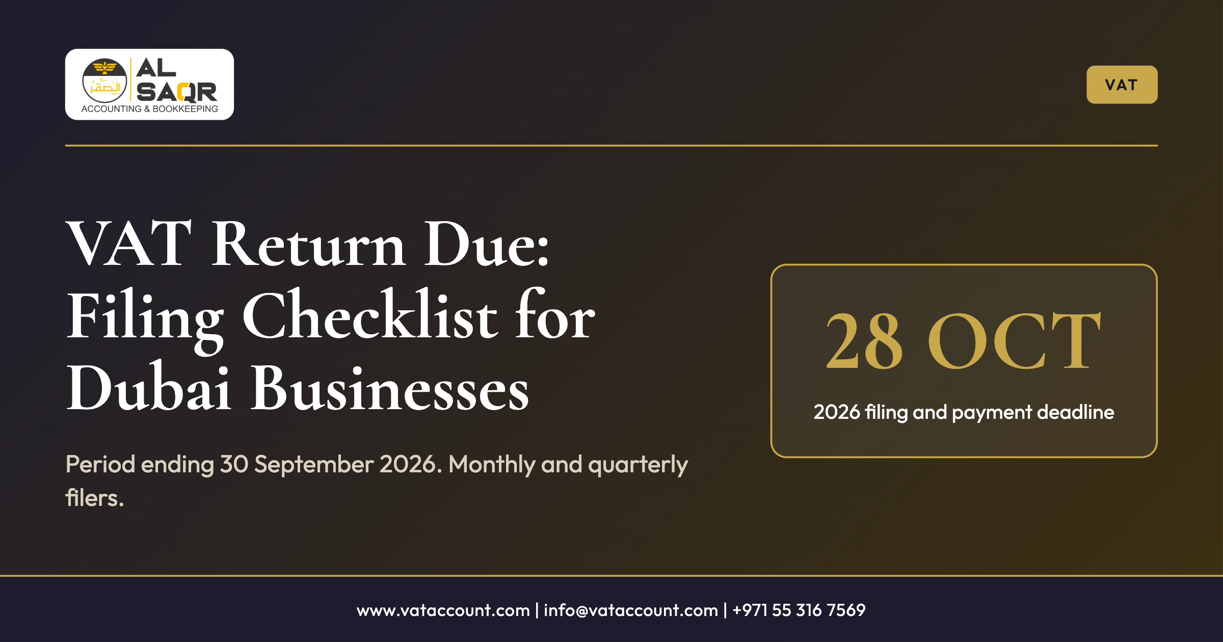VAT return due 28 October 2026 for the period ending 30 September - AL SAQR Accounting and Bookkeeping