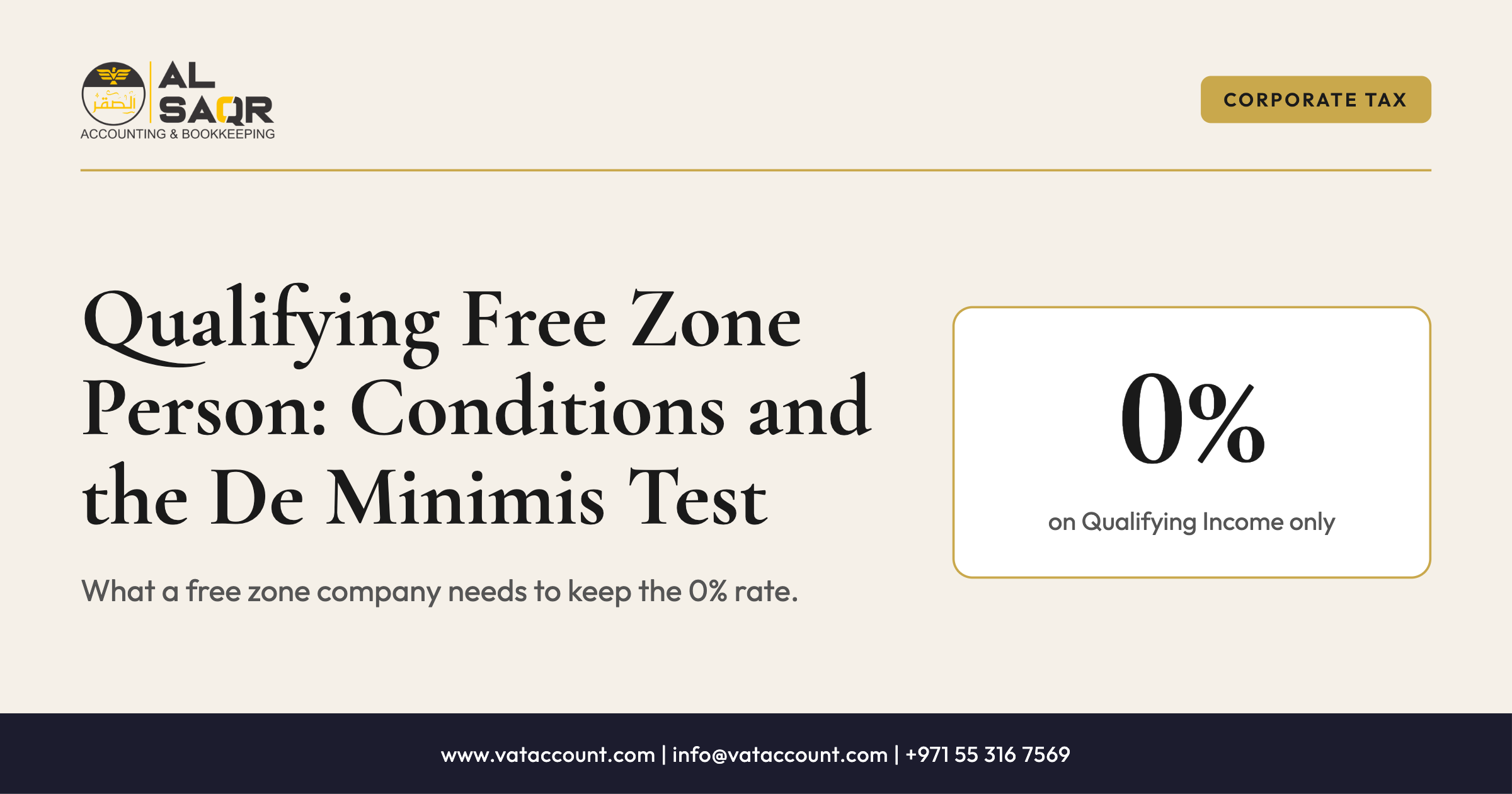 Qualifying Free Zone Person conditions and de minimis test under UAE Corporate Tax - AL SAQR Accounting and Bookkeeping